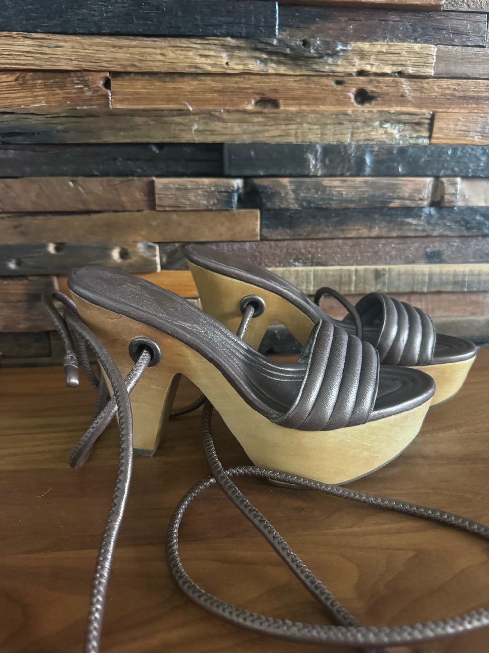 Coach Metallic Brown Leather Platform Lace-Up Heels